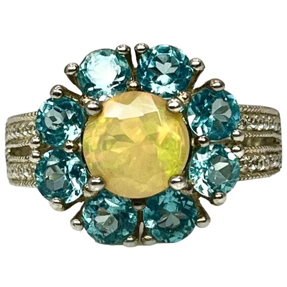 925 Sterling Silver Ethiopian Opal Blue Topaz Sz 8 Ring...